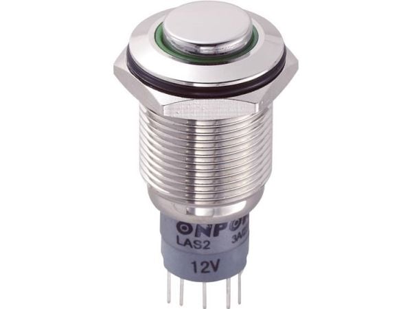 TRU COMPONENTS LAS2GQH-11E/G/12V/N/P Kiinteä painike 250 V/AC 3 A 1 x On/(On) Kosketus vihreä 1 kpl
