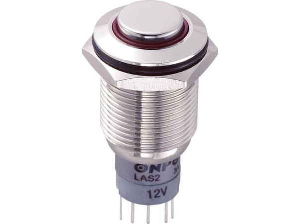TRU COMPONENTS LAS2GQH-11E/R/12V/N/P Kiinteä painike 250 V/AC 3 A 1 x On/(On) Kosketus Punainen 1 kpl
