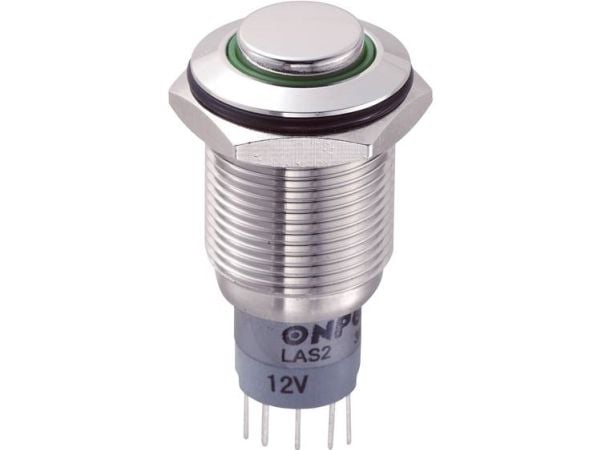 TRU COMPONENTS LAS2GQH-11E/G/12V/S/P Kiinteä painike 250 V/AC 3 A 1 x On/(On) Kosketus vihreä 1 kpl