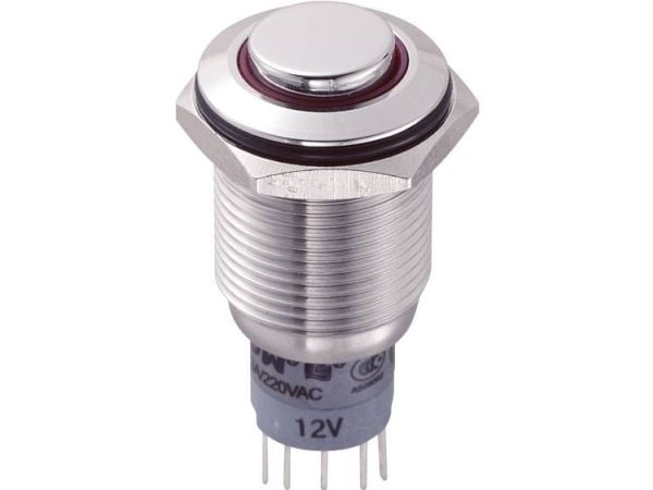 TRU COMPONENTS LAS2GQH-11E/R/12V/S/P Kiinteä painike 250 V/AC 3 A 1 x On/(On) Kosketus punainen 1 kpl