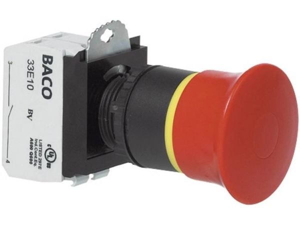 BACO L22DR01B Nødstopknap Frontring plastic, Sort, med statusindikator 600 V 10 A IP69K 1 stk 1 stk
