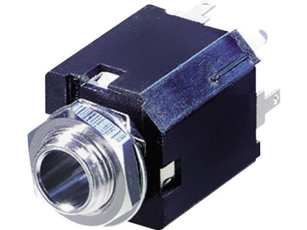 Rean AV NYS232 Jack-liitin 6,35 mm Liitäntä, uppoasennus pystysuoraan Napojen lukumäärä: 3 Stereo Musta 1 kpl