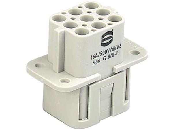 Harting 09 12 017 3101, hann Q 17/0-F-c, grå, polykarbonat, 160 V, 10 A, IEC 61984 EN 60664-1 DNV GL UL 1977 ECBT2.E235076 CSA-C22.2 No. 182.3 ECBT...