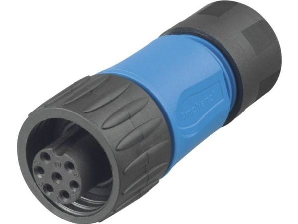 Amphenol C016 10D006 010 10, 14 A, 250 V, 7P, Lige, Blå, IP67