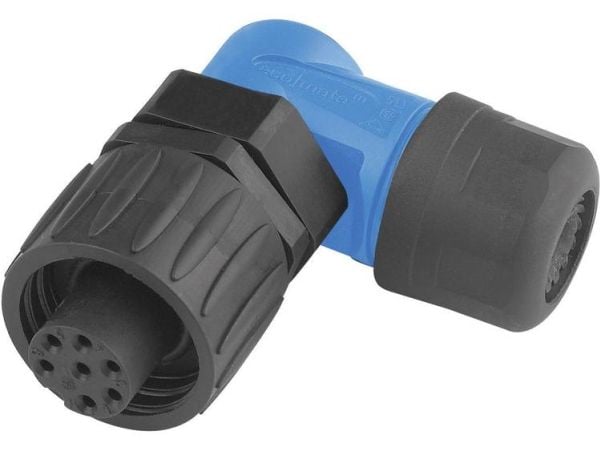 Amphenol C016 10F006 000 10, 14 A, 250 V, 7P, 90° kulmaus, Musta, Sininen, IP67