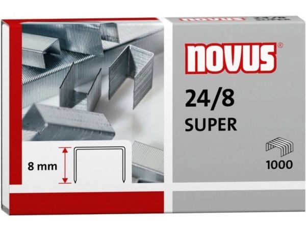 Novus 24/8 SUPER, Stiftepakker, 8 mm, Beslag, 1000 stifter, Rustfritt stål, Rustfritt stål