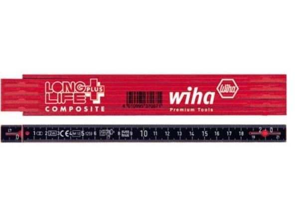 Wiha Longlife®Plus Composite tommestok 2m, 90 grader stop i alla led, röd/sort
