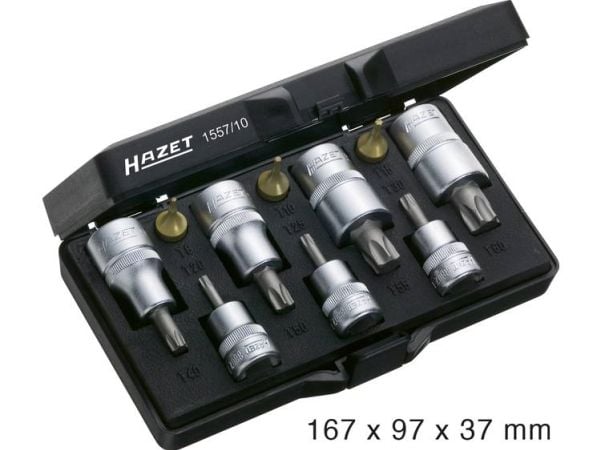 HAZET 1557/10, Støpselsett, 3/8", Metrisk/imperisk, 10 hoder, 6.3,10,12.5 mm, 1/2,1/4,3/8"