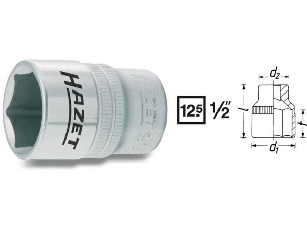 HAZET 900-9, 1 stykker, 25,4 / 2 mm (1 / 2"), Kromvanadiumstål, 38 mm, 50 g