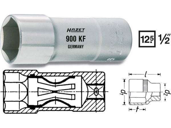HAZET 900AKF, Stikkontakt, 1/2", Metrisk/imperisk, 1 hoder, 16 mm, 5/8"