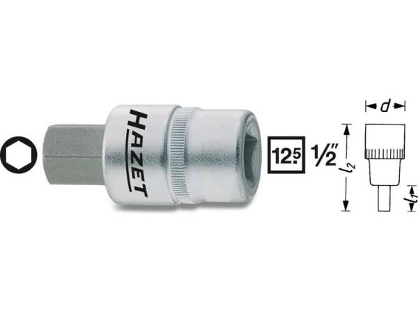 HAZET 986-6, 1 stykker, 25,4 / 2 mm (1 / 2"), Stål, 60 mm, 72 g