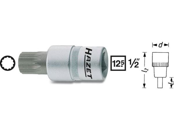 HAZET 990-12, 1 stykker, 25,4 / 2 mm (1 / 2"), Stål, 55 mm, 83 g