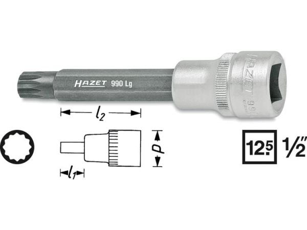 HAZET 990LG-10, Stikkontakt, 1/2", Metrisk, 1 hoder, 2,3 cm, 10 cm