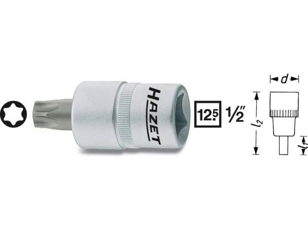 HAZET 992-T50, Stikkontakt, 1/2", Metrisk, 1 hoder, T50, 2,3 cm