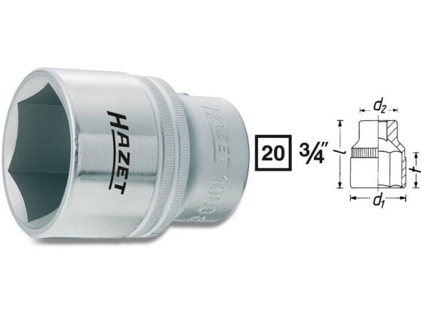 HAZET 1000-36, Stikkontakt, 3/4", Metrisk, 1 hoder, 36 mm, 4,95 cm
