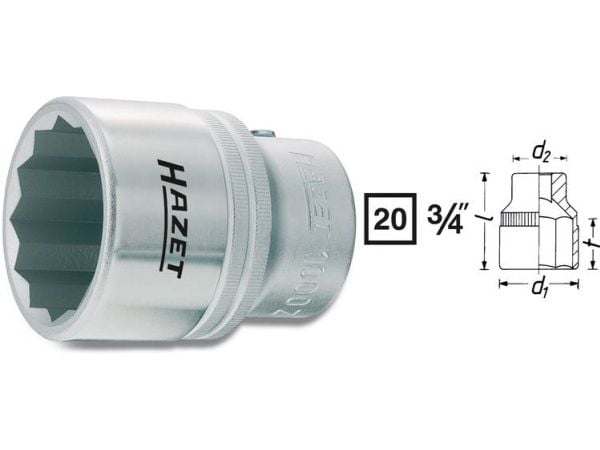 HAZET 1000Z-50, Stikkontakt, 3/4", Metrisk/imperisk, 1 hoder, 20 mm, 3/4"