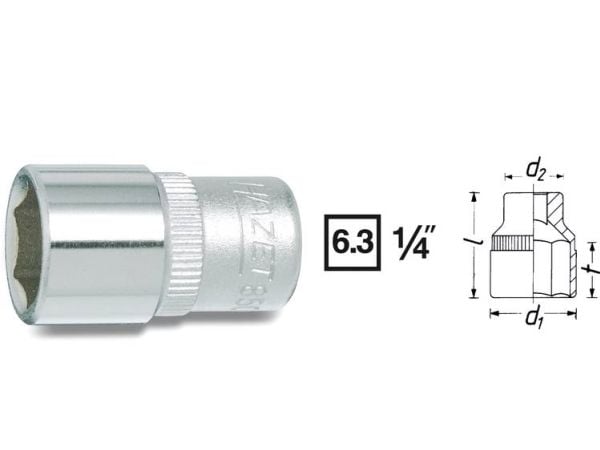 HAZET 850-5, 1 stykker, 25,4 / 4 mm (1 / 4"), Kromvanadiumstål, 25 mm, 11 g