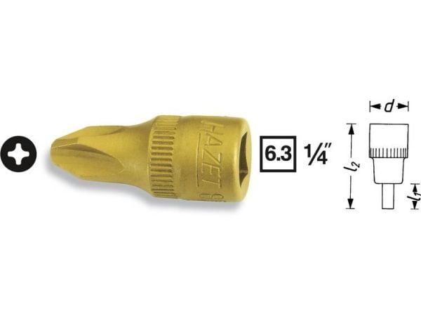 HAZET 8506-PH2, Stikkontakt, 1/4", Metrisk, 1 hoder, PH2, 1,2 cm