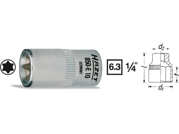 HAZET 850-E6, Stikkontakt, 1/4", Metrisk, 1 hoder, E6, 1,1 cm