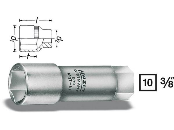 HAZET 880MGT-18, Stikkontakt, 3/8", Metrisk/imperisk, 1 hoder, 10 mm, 6,2 cm