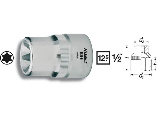 HAZET 900-E20, Uttag, 1/2", Metrisk, 1 huvuden, E20, 2,7 cm