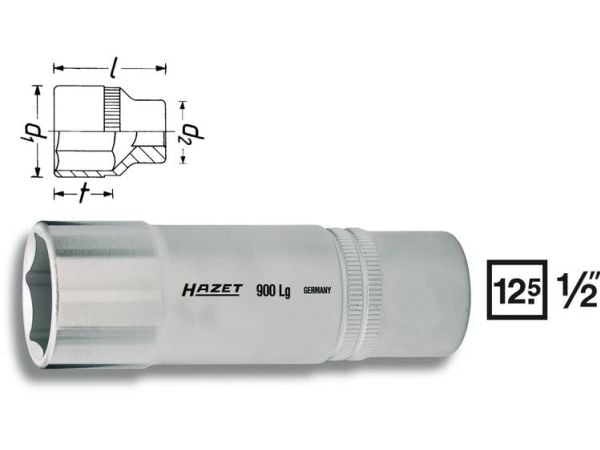 HAZET 900LG-32, 1 stykker, 25,4 / 2 mm (1 / 2"), Kromvanadiumstål, 85 mm, 368 g