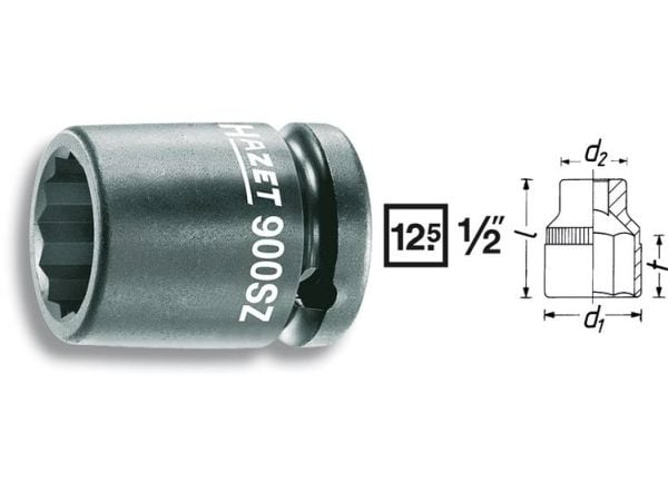 HAZET 900SZ-27, Kraftpipe, Sort, 1 hoder, 1/2", Metrisk, 27 mm