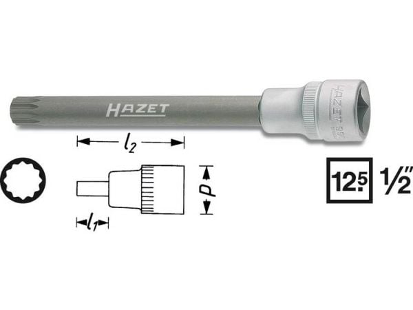 HAZET 990SLG-10, Stikkontakt, 1/2", Metrisk, 1 hoder, 2,3 cm, 12 cm