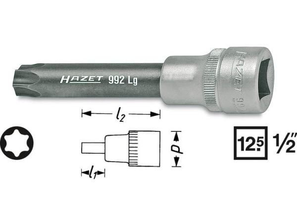 HAZET 992LG-T55, 1 stykker, 25,4 / 2 mm (1 / 2"), Stål, 96 mm, 113 g