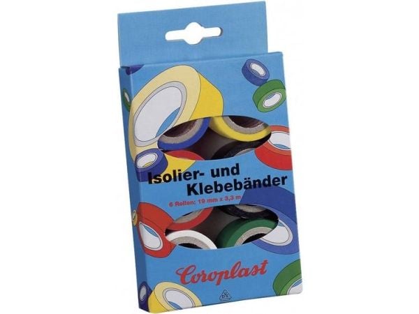 Coroplast 28839 PVC-teipsett blå/gul/rød/sort/hvit/grønn 3 m x 19 mm 6 stk