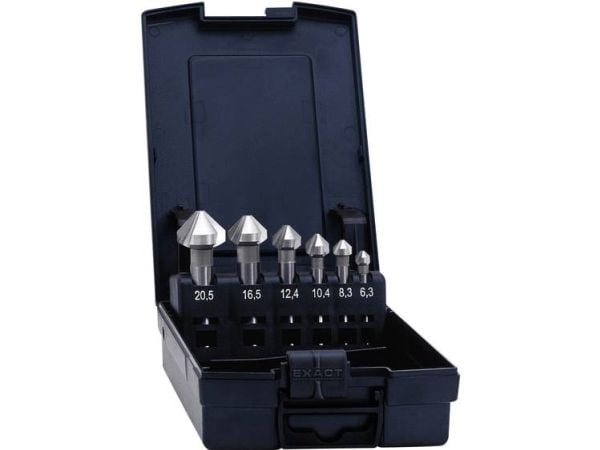 Exact keglesenker-sett 1605527, 6,3 mm, 8,3 mm, 10,4 mm, 12,4 mm, 16,5 mm, 20,5 mm HSS TiAIN sylindrisk skaft, 1 sett