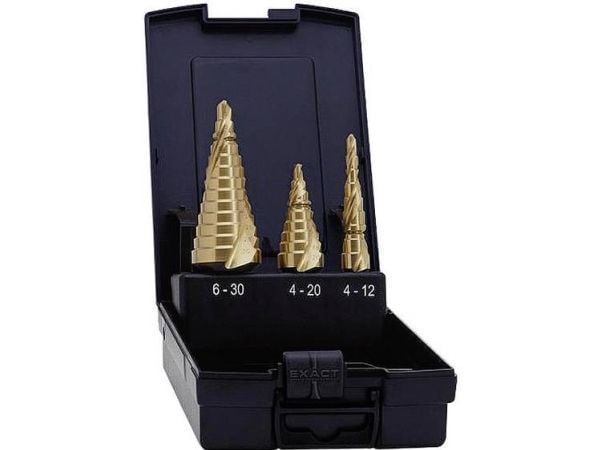Exact 07014 HSS trapborrsats 3 delar TiN, 3-flatskaft, 1 set