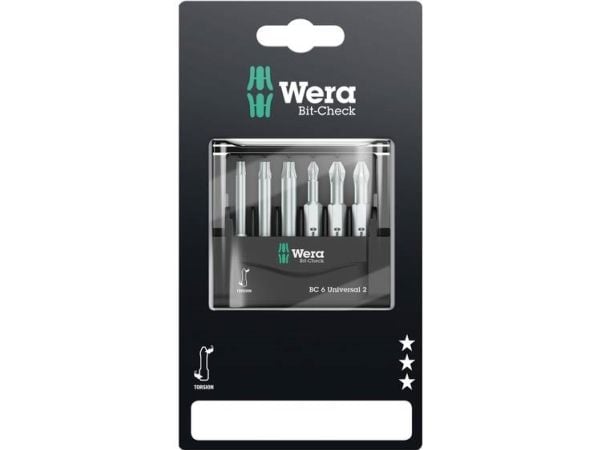 Wera Bit-Check 6 Universal 2 SB - Spissett for skrutrekker - 6 deler - torx, phillips, pozidriv - T15, T20, T25, PH2, PZ1, PZ2 - heksagonal - lengd...
