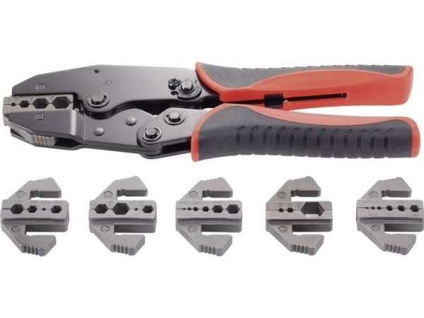 TOOLCRAFT PZ-505 818645 Crimpverktyg 7 stycken Koaxialkontakt BNC, TNC, FO-kontakt RG6, RG8, RG11, RG58, RG59, RG62, RG174, RG179, RG213, RG8218