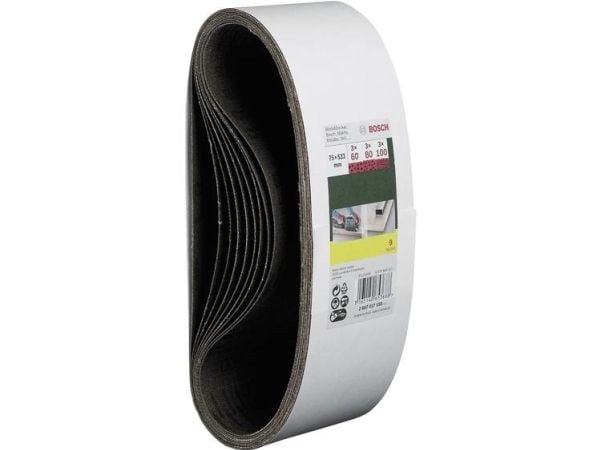 Bosch - Pussebeltesett - 9 deler - grovkorn: 60, 80, 100 - 75 mm x 533 mm
