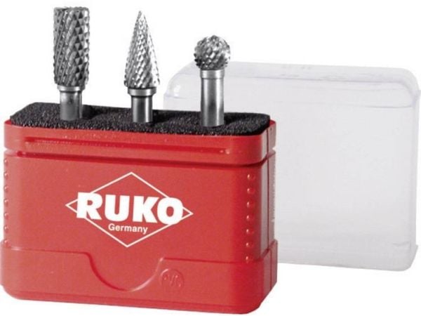 RUKO 116001 Jyrsinsarja Kovametalli Varren halkaisija 6 mm 3 osaa