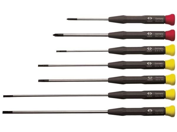 C.K Elektronik skruvmejselsats 7 delar (spår): 2,5 x 75 - 3,0 x 100 - 3,0 x 150 - (T4883x)