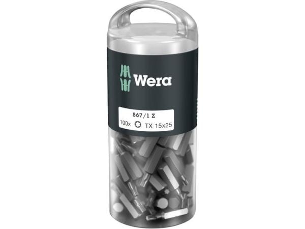 Wera 05072447001, 100 styck, Torx, TX 15x25, 25 mm, 25,4 / 4 mm (1 / 4"), Hexagonal
