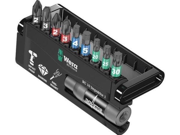 Wera Bit-Check 10 impactor 1 - Ruuvimeisselisarja - 10 kpl - torx, phillips, pozidriv, hex - kuusikulmainen - pituus: 25 mm