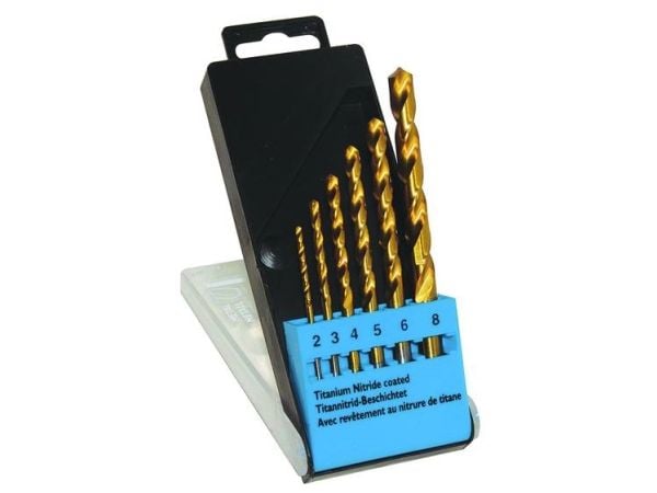 C.K T3293 HSS metallspiralbor-sett 6 deler - 2 mm, 3 mm, 4 mm, 5 mm, 8 mm - TiN - DIN 338 - sylindrisk skaft - 1 sett