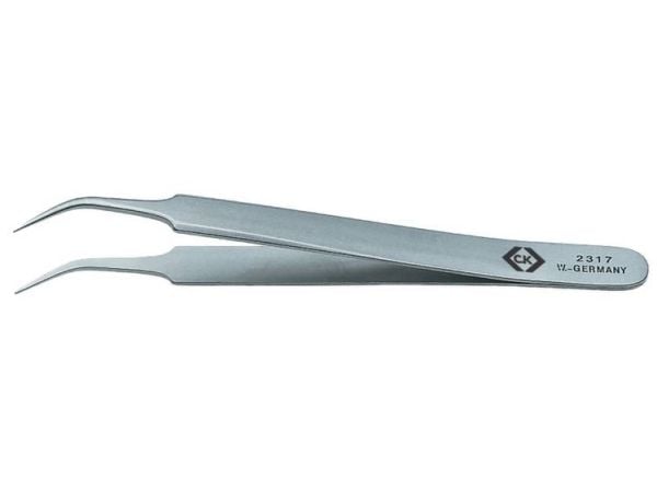 C.K. T2317 presisjons-tweezers, bøyd spiss, fin, 105 mm
