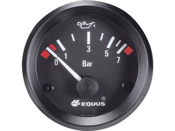 Equus 842095 bilinnbyggingsinstrument oljetrykk-visning, måleområde 0 - 7 bar, standard gul/rød/grønn, 52 mm