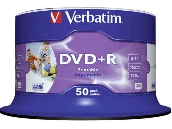 Verbatim - 50 x DVD+R - 4,7 GB 16x - inderste kerne printbar, printbar overflade for fotopapir - spindel