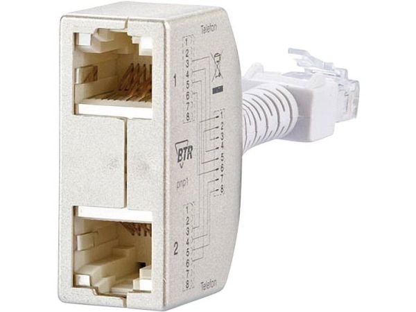 BTR Cable Sharing Adapter pnp 1 - Telefonfordeler - RJ-45 (hunn) til RJ-45 (hann) - 8.9 cm - grå (en pakke 2)