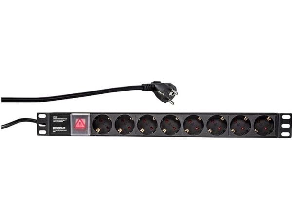 LogiLink PDU8C01, Perus, 1U, Alumiini, Musta, 8 AC-pistorasia(a), Tyyppi F