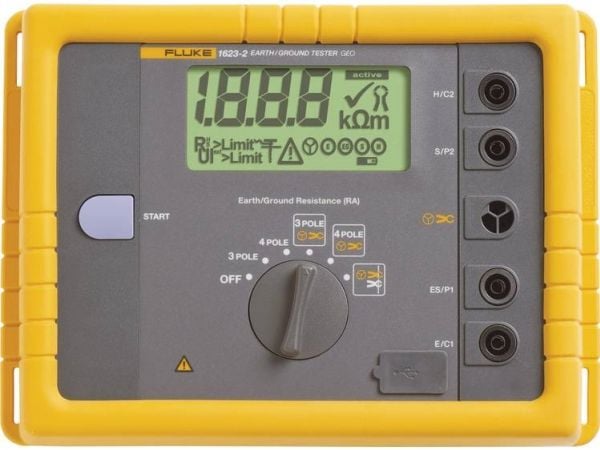 Fluke 1623-2, Svart, Gul, 48 V, Knappar, Rotations-, 6 s, LCD, 1999 siffror
