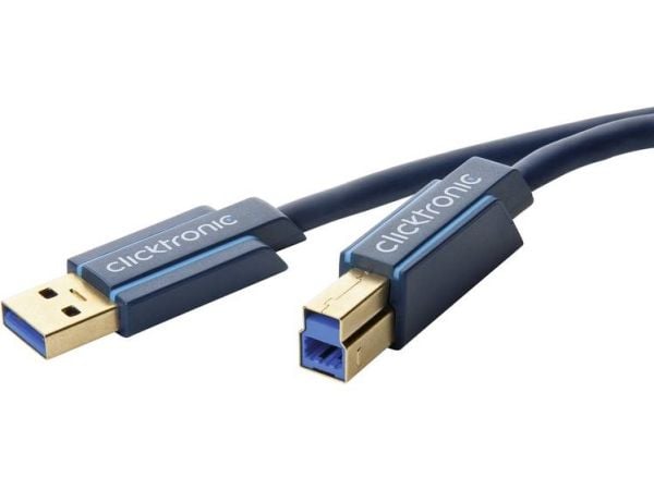 ClickTronic 0.5m USB3.0 A - B m/m, 0,5 m, USB A, USB B, USB 3.2 Gen 1 (3.1 Gen 1), Hankjønn/hankjønn, Blå