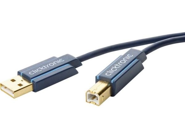ClickTronic 3m USB 2.0 A/B m/m, 3 m, USB A, USB B, USB 2.0, Hankjønn/hankjønn, Blå