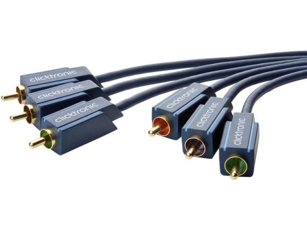 ClickTronic 10m YUV Component, 10 m, 3 x RCA, Gull, Blå, Hankjønn/hankjønn