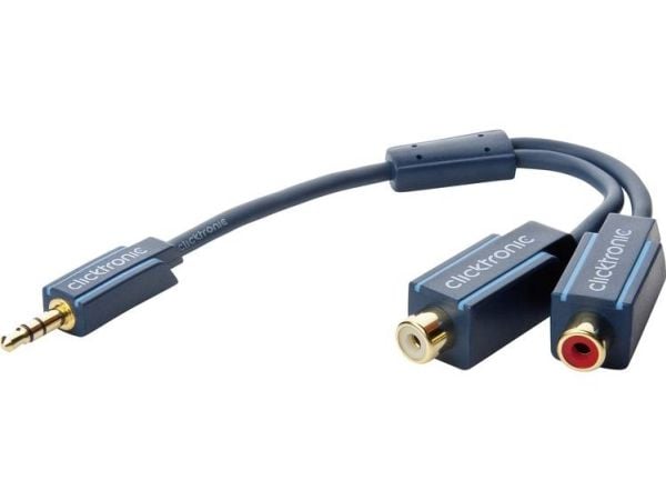 ClickTronic 3.5mm-2x RCA, 0.1m, 3.5mm, Hankjønn, 2 x RCA, Hankjønn, 0,1 m, Blå
